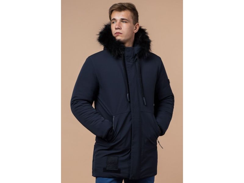 Темно-синяя парка зимняя мужская на молнии модель 9985, фото 4