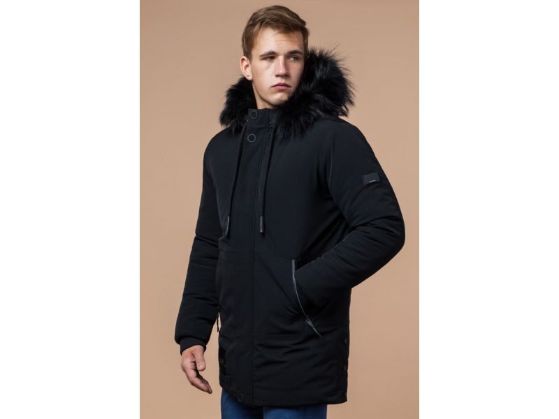 Зимняя мужская черная парка с внешними карманами модель 9985, фото 4