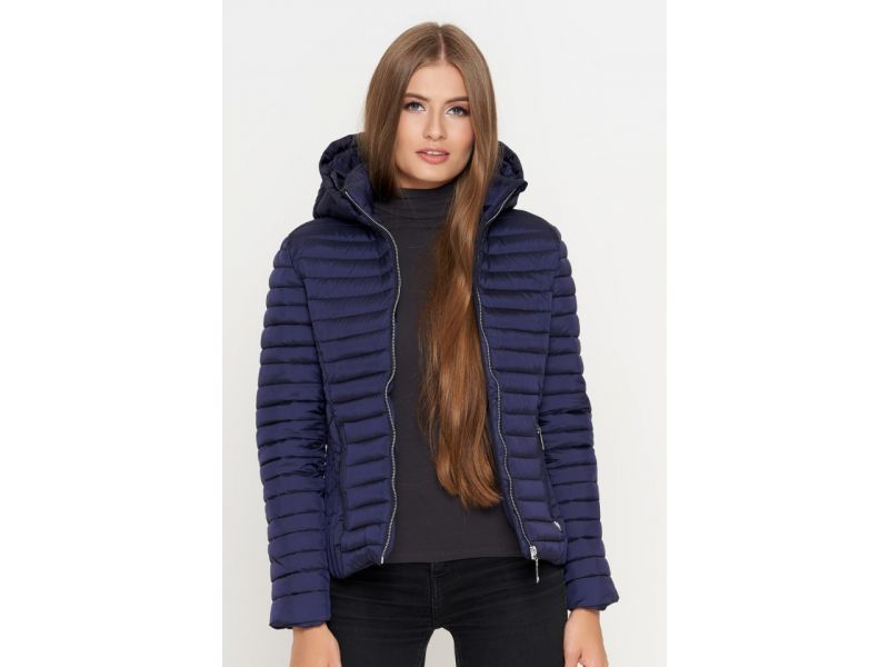 Осенне-весенний молодежный пуховик синий женский модель 25093, фото 3