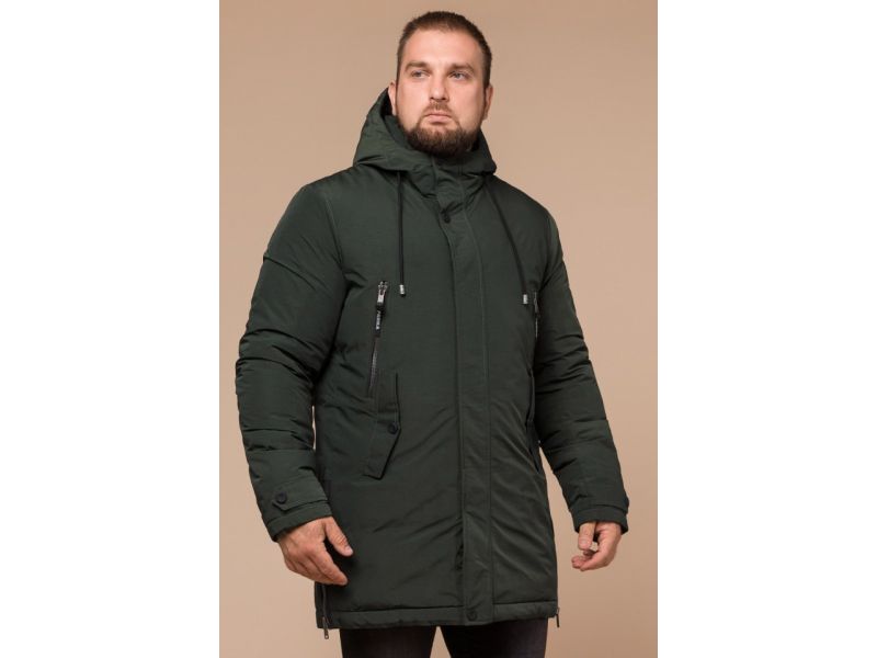 Теплая парка цвета хаки мужская зимняя модель 19058, фото 4