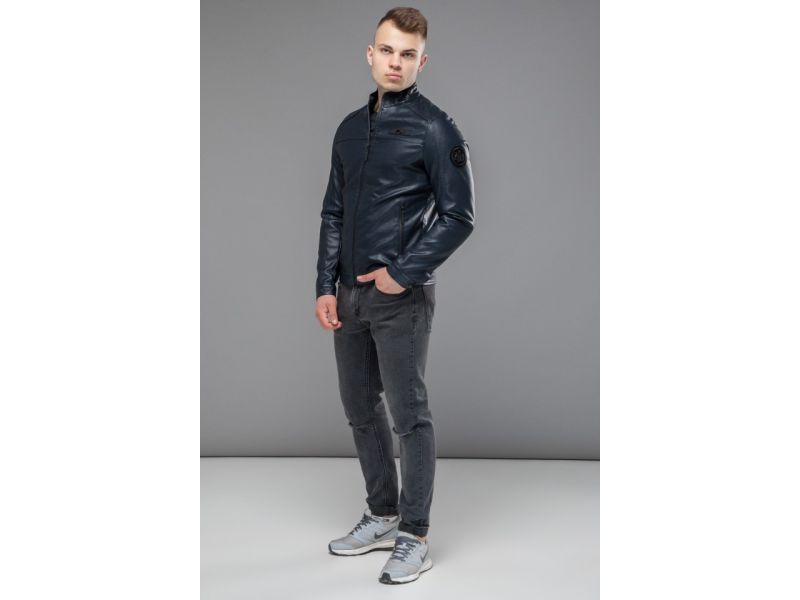 Темно-синяя молодежная куртка осенне-весенняя на молнии мужская модель 25825, фото 4