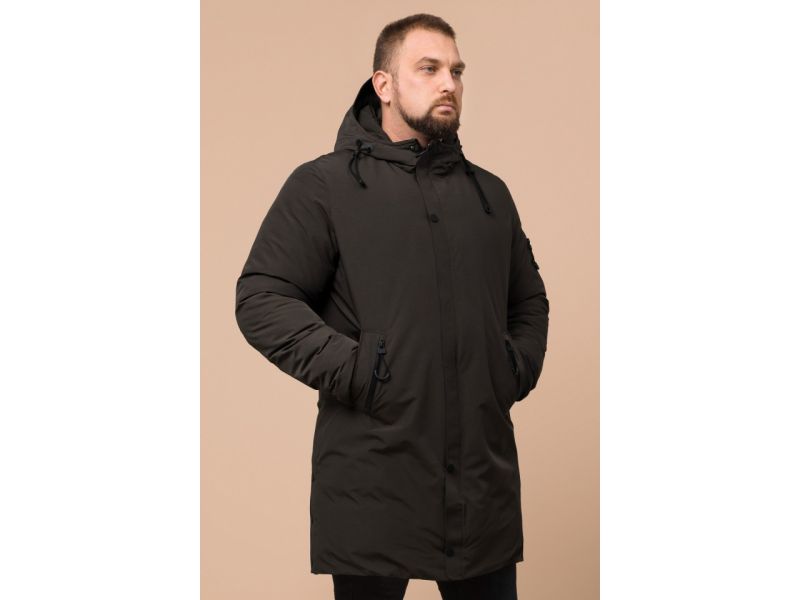 Коричневая мужская парка с капюшоном зимняя модель 23425, фото 4