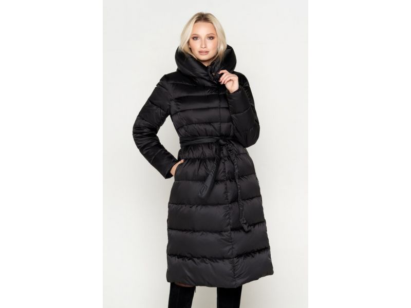 Черный зимний женский воздуховик с капюшоном модель 31515, фото 4