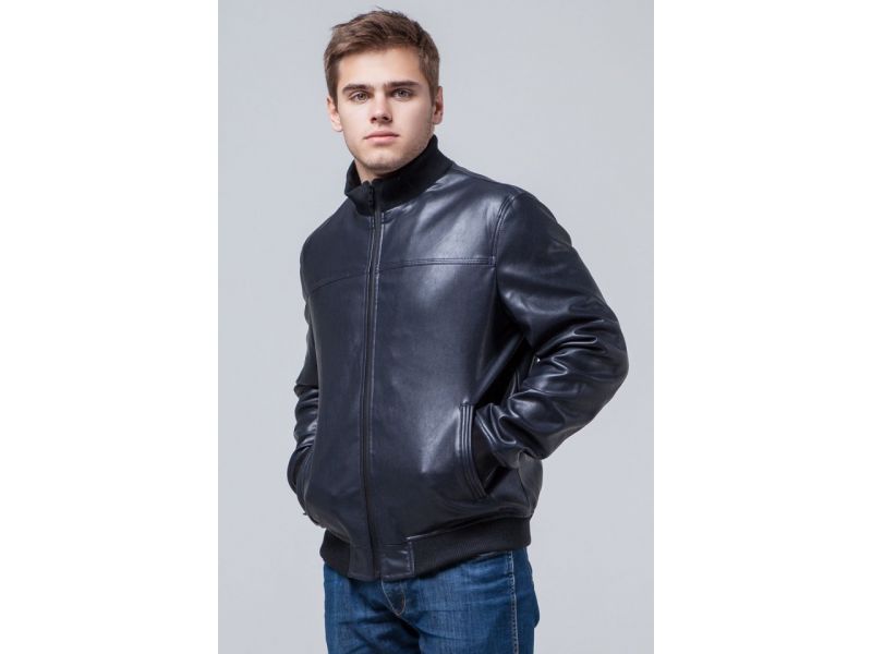 Мужская короткая осенне-весенняя молодежная куртка темно-синяя модель 2970, фото 4
