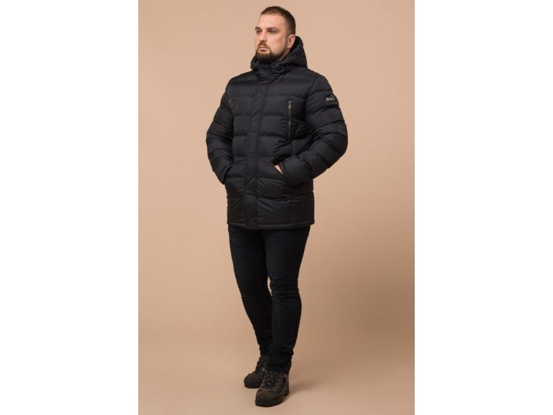 Куртка большого размера мужская черного цвета на зиму модель 12952, фото 4