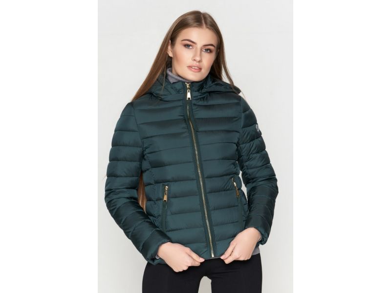 Осенне-весенний женский молодежный пуховик зеленого цвета модель 25115, фото 4