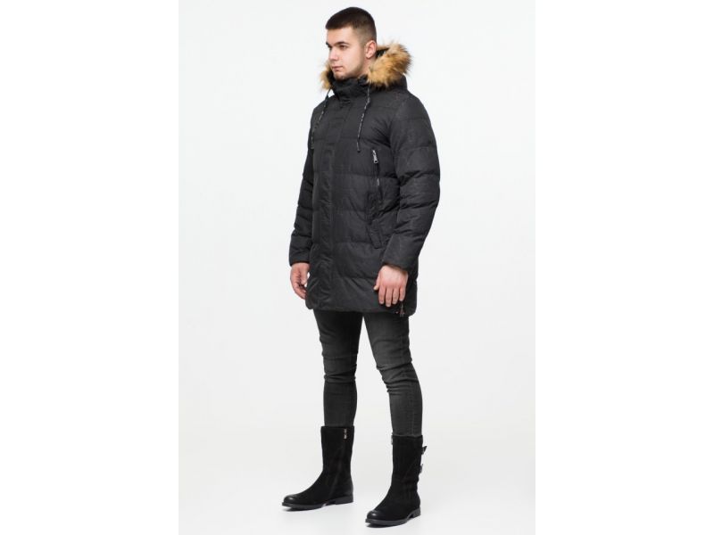 Черная дизайнерская мужская зимняя молодежная куртка с кнопками модель 25070, фото 4