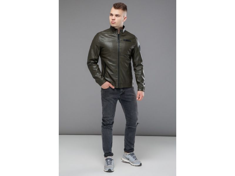 Осенне-весенняя куртка мужская молодежная цвета хаки модель 25825, фото 4