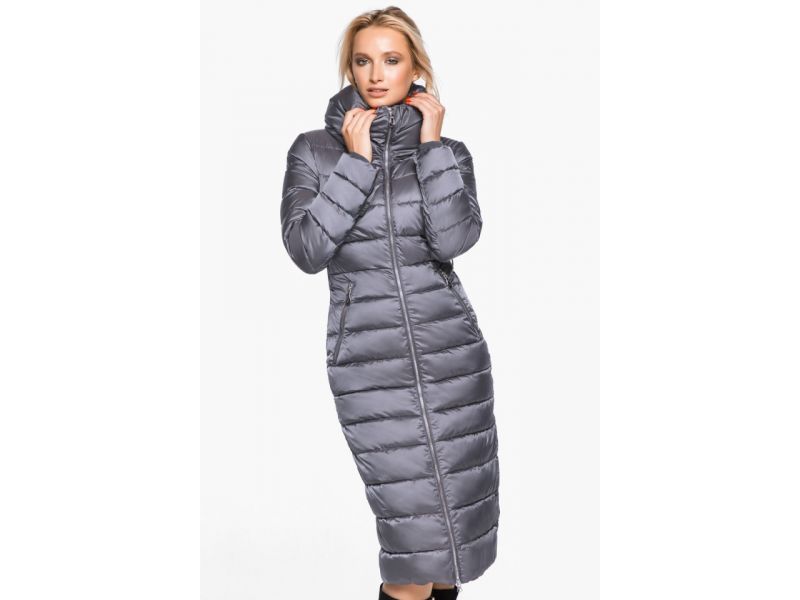 Жемчужно-серый зимний воздуховик женский модель 31074, фото 4