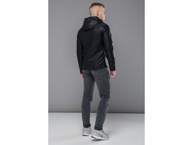 Черная легкая осенне-весенняя куртка молодежная для мужчин модель 15353, фото 5