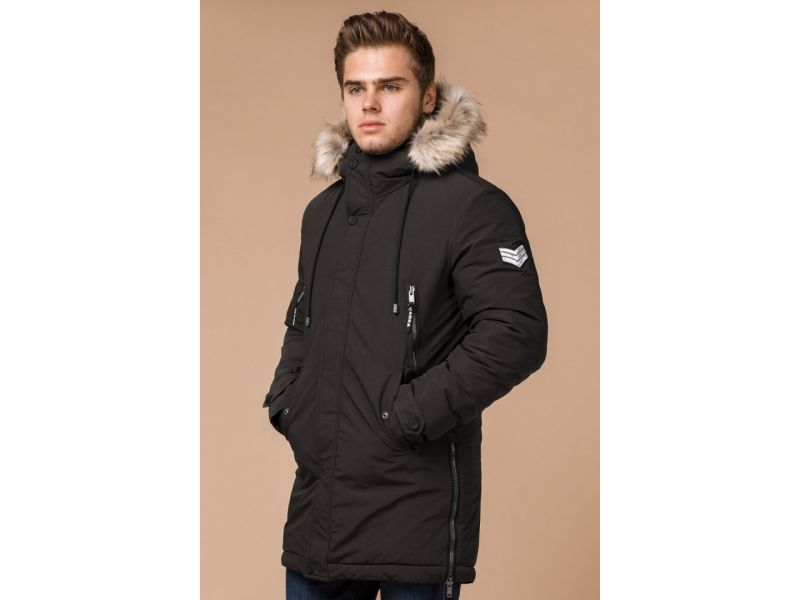 Мужская коричневая парка зимняя с меховой опушкой модель 20758, фото 4