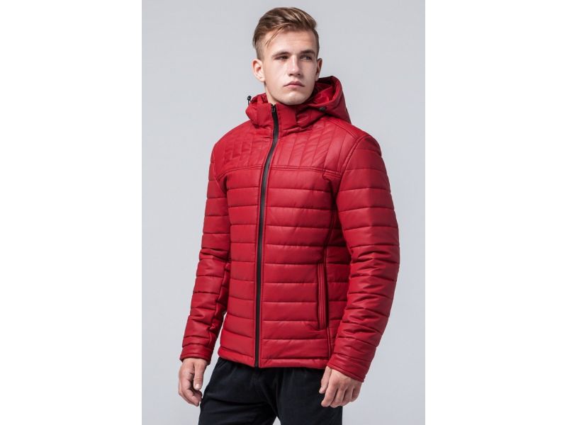 Красная куртка мужская молодежная осенне-весенняя с капюшоном модель 3357, фото 4
