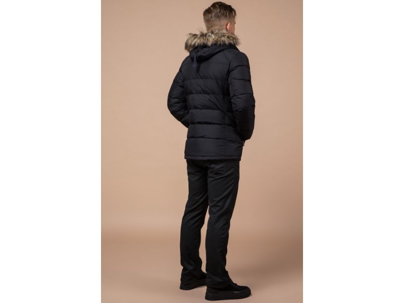 Зимняя мужская куртка с меховой опушкой цвет черный-красный модель 38268, фото 5