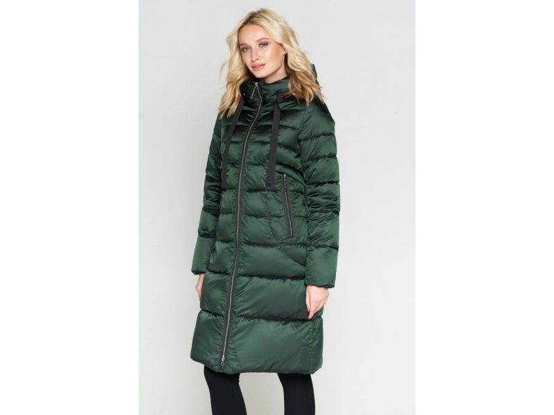 Зеленый зимний воздуховик женский с ветрозащитной планкой модель 47250, фото 4