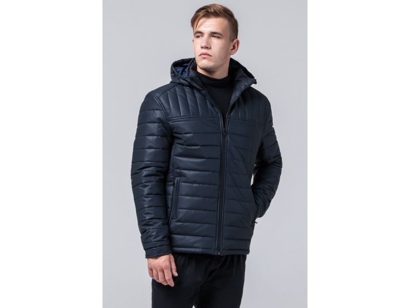 Короткая темно-синяя молодежная мужская куртка осенне-весенняя модель 3357, фото 4