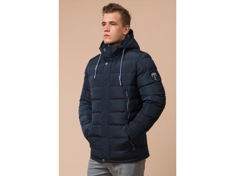 Брендовая куртка синяя мужская на зиму модель 38828, фото 4