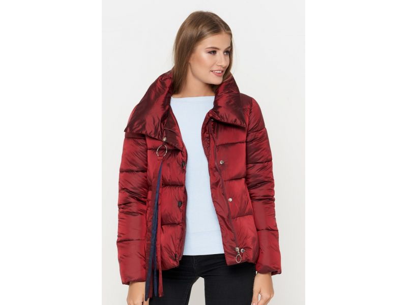 Красный пуховик молодежный женский осенне-весенний модель 25282, фото 3