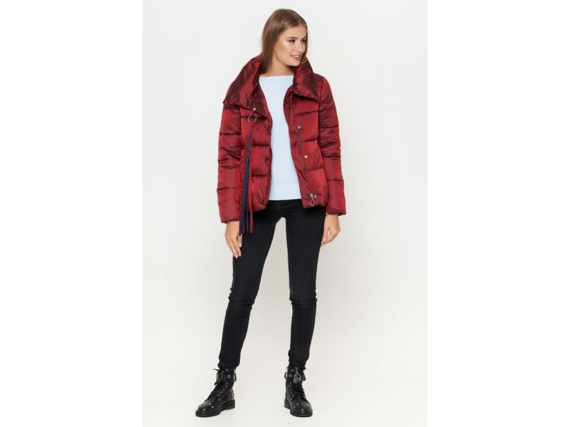 Красный пуховик молодежный женский осенне-весенний модель 25282, фото 4