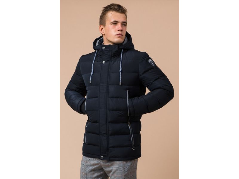 Темно-синяя износостойкая куртка на зиму для мужчин модель 38828, фото 4