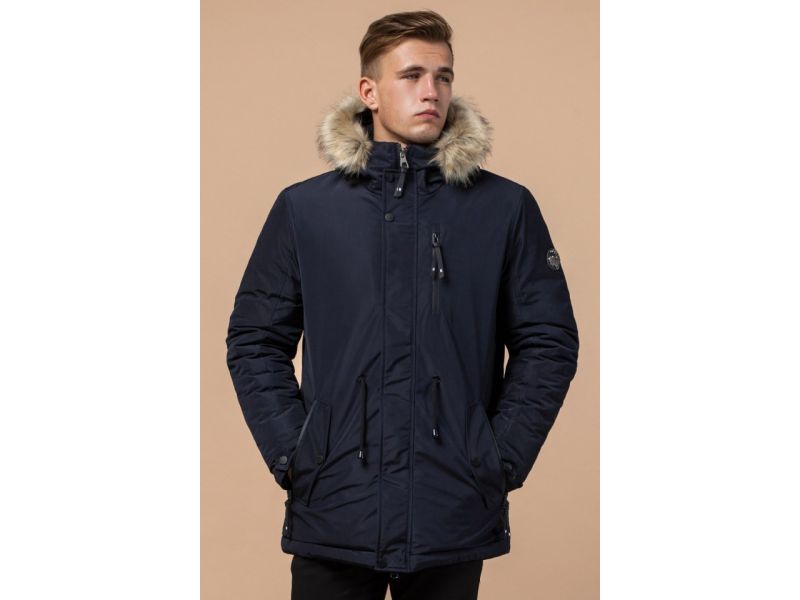 Парка синяя зимняя мужская прямого фасона модель 31720, фото 4