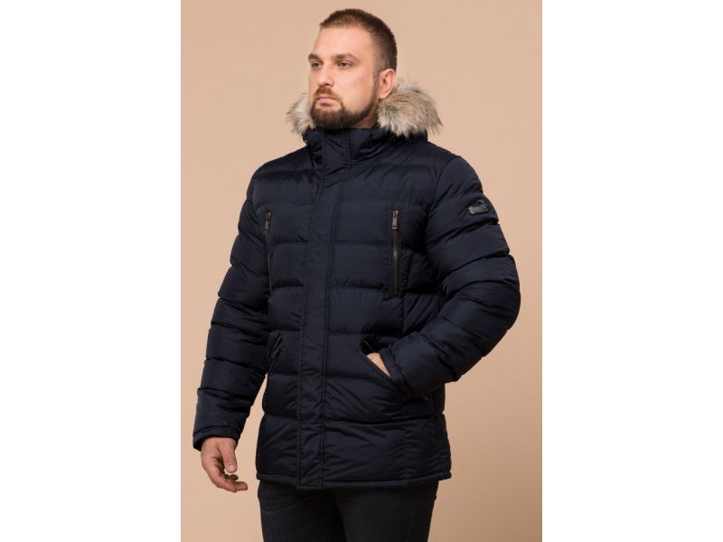Куртка мужская зимняя черно-синяя большого размера модель 23752, фото 4