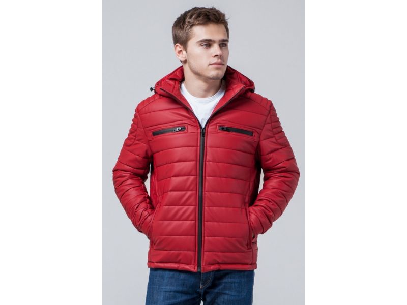 Яркая осенне-весенняя куртка молодежная мужская цвет красный модель 2260, фото 4