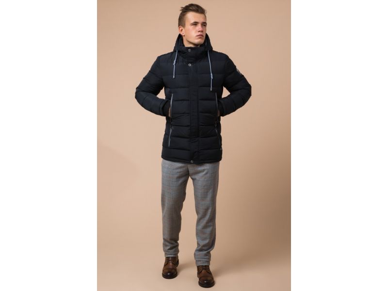 Мужская практичная куртка черно-синяя зимняя модель 38828, фото 4