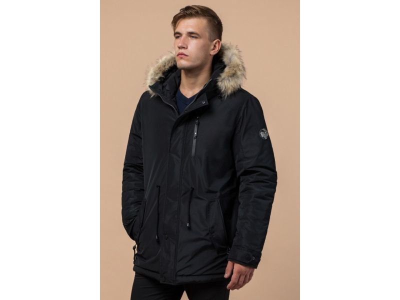 Черная мужская парка зимняя с кнопками модель 31720, фото 4