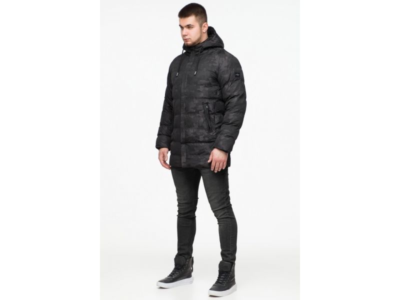 Молодежная мужская куртка дизайнерская зимняя в стиле милитари черная модель 25380, фото 4