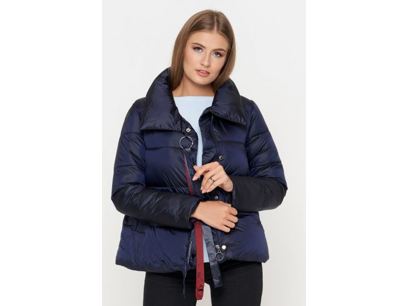 Синий пуховик с карманами осенне-весенний молодежный женский модель 25282, фото 3