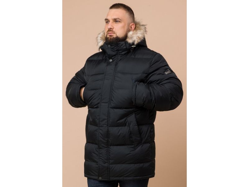 Мужская куртка большого размера графитового цвета на зиму модель 37762, фото 4