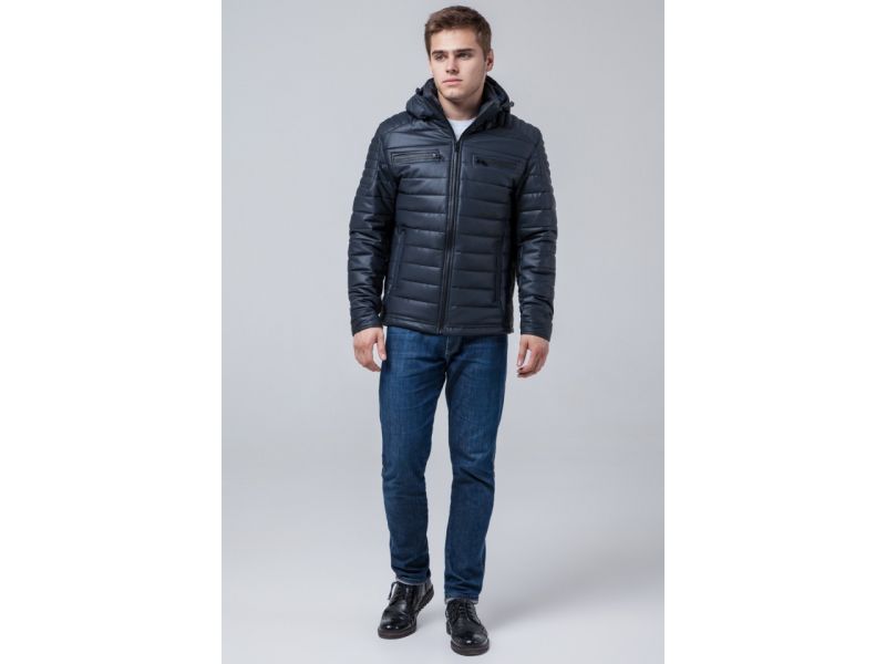 Осенне-весенняя мужская молодежная куртка темно-синяя с карманами модель 2260, фото 4