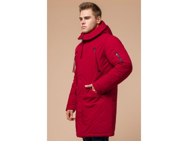 Мужская красная парка зимняя с прорезными карманами модель 23675, фото 4