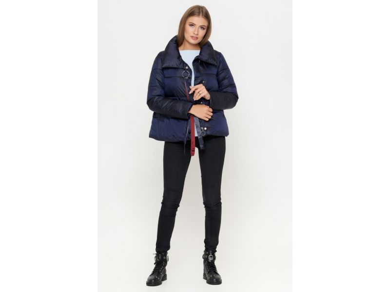 Синий пуховик с карманами осенне-весенний молодежный женский модель 25282, фото 4