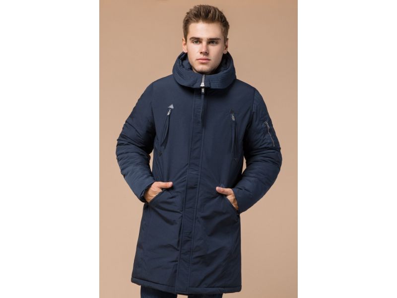 Зимняя мужская парка синего цвета модель 23675, фото 4