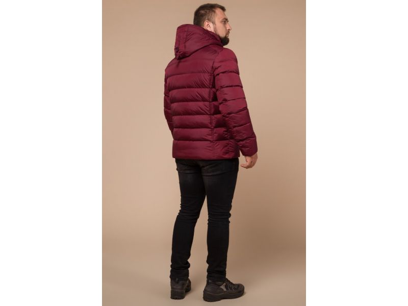 Мужская бордовая куртка с карманами зимняя модель 46215, фото 5