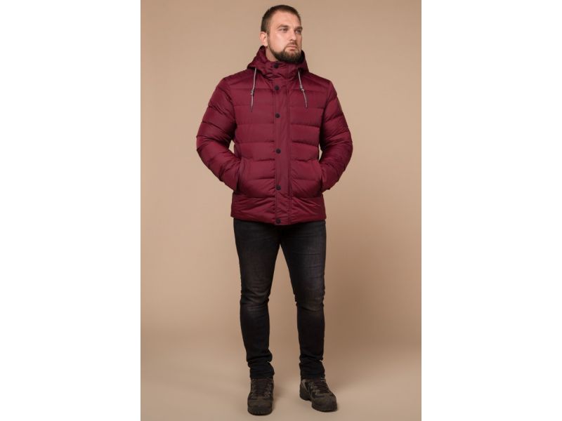 Мужская бордовая куртка с карманами зимняя модель 46215, фото 4