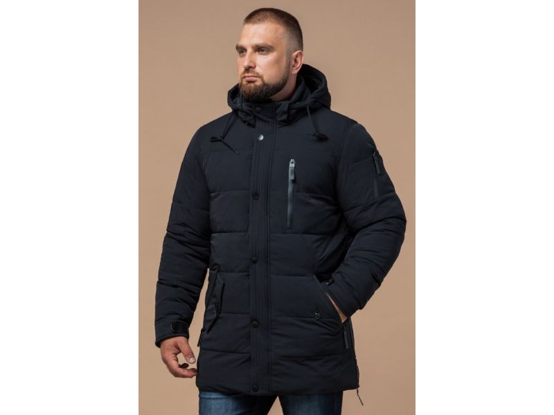 Куртка мужская черного цвета оригинального дизайна на зиму модель 15625, фото 4