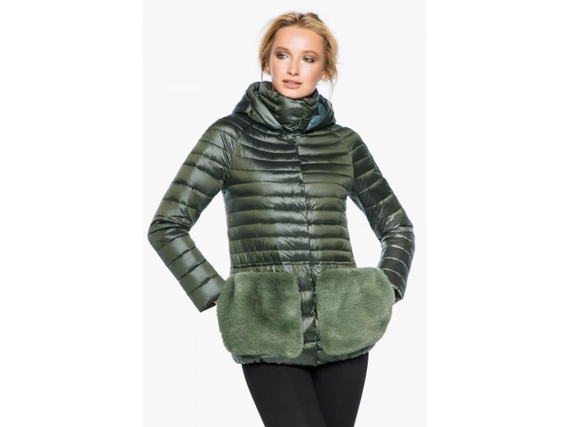 Брендовый осенне-весенний воздуховик женский цвет темный хаки модель 15115, фото 4