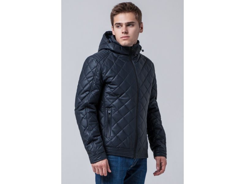 Темно-синяя молодежная короткая куртка осенне-весенняя мужская модель 2072, фото 4