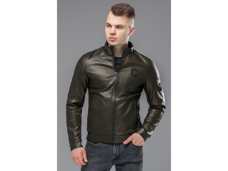 Куртка с нашивкой молодежная мужская осенне-весенняя цвета хаки модель 43663, фото 4