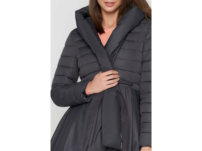 Пуховик молодежный серого цвета осенне-весенний женский модель 25755, фото 4