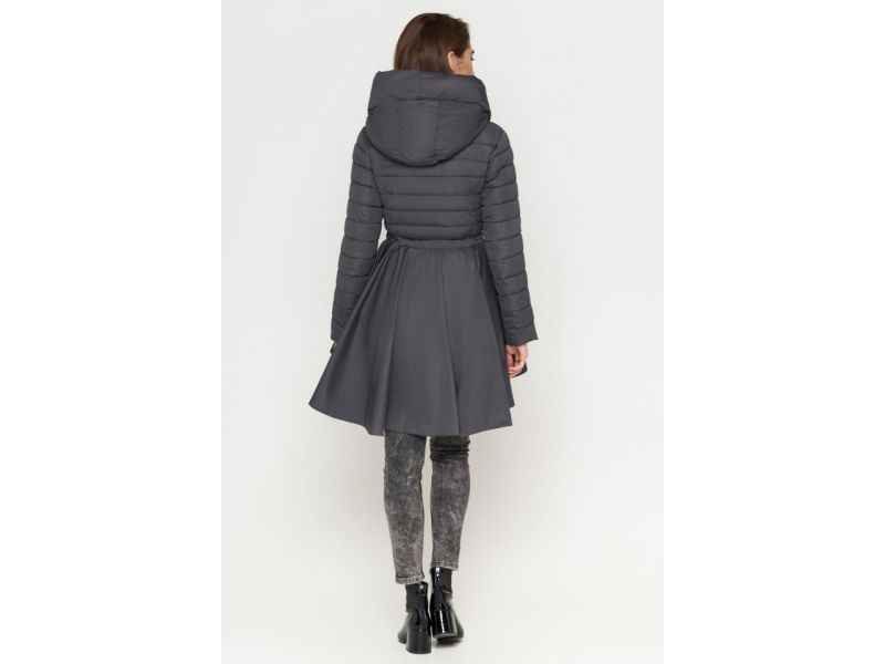 Пуховик молодежный серого цвета осенне-весенний женский модель 25755, фото 3