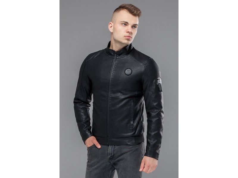 Черная мужская куртка молодежная осенне-весенняя на молнии модель 43663, фото 4