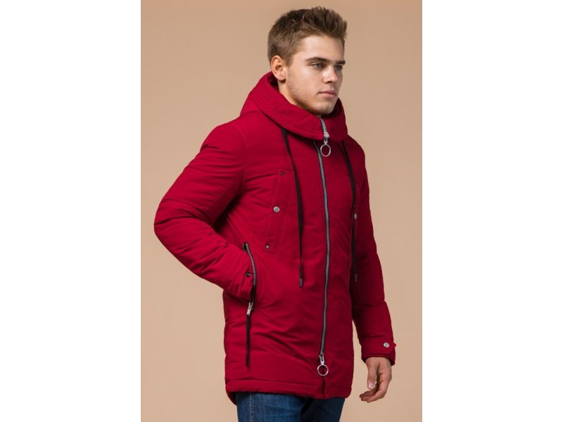 Красная парка зимняя мужская с двухходовой молнией модель 28431, фото 4