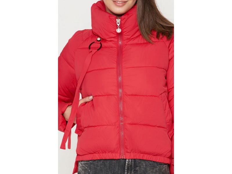 Молодежный осенне-весенний женский пуховик красного цвета модель 25222, фото 4