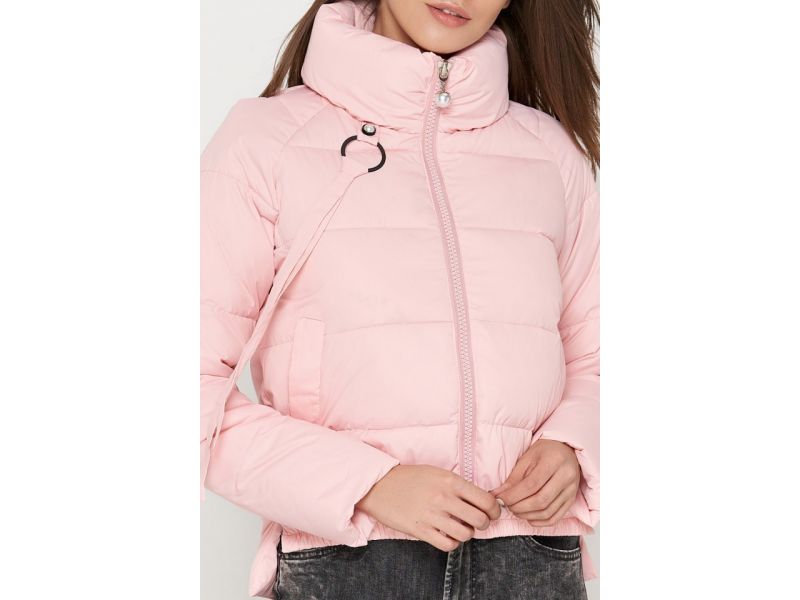 Молодежный осенне-весенний пуховик женский цвет пудра модель 25222, фото 4