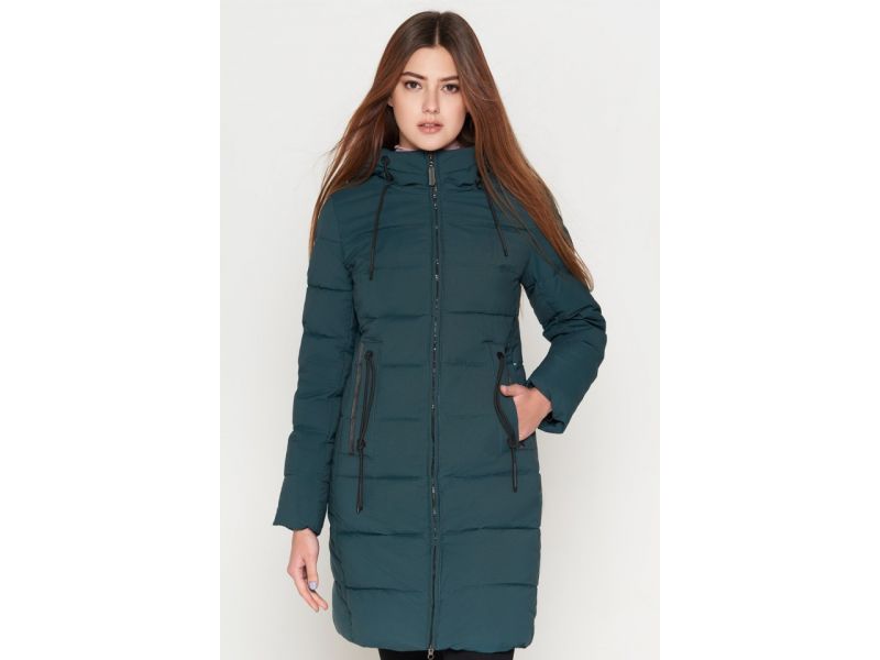 Пуховик женский молодежный зимний цвет бирюза модель 25005, фото 4