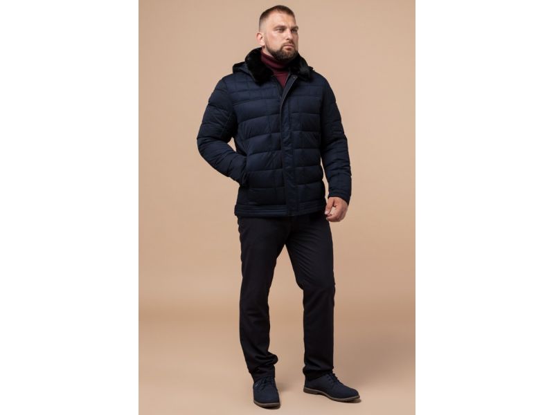 Куртка стильная мужская темно-синего цвета зимняя модель 17193, фото 4