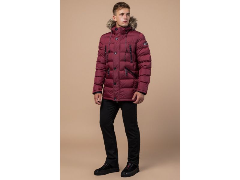 Куртка мужская на зиму бордовая качественная модель 15335, фото 4